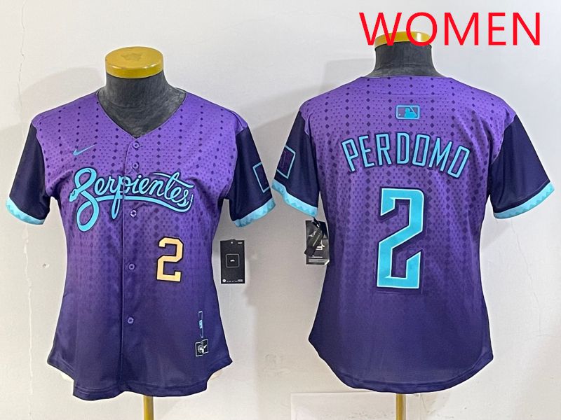 Women 2025 Arizona Diamondback #2 Perdomo Purple Joint Name Nike MLB Jersey style 3